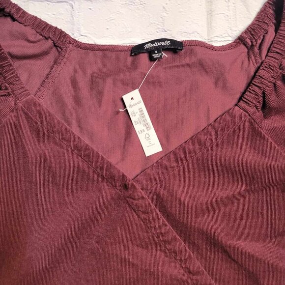 NWT Madewell Corduroy Puff-Sleeve Wrap Top - Picture 2 of 3